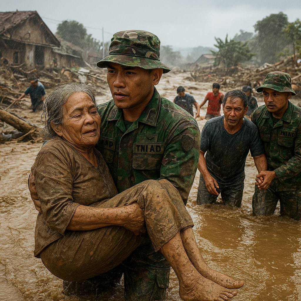 Prajurit TNI AD Bantu Warga Terdampak Banjir Bandang di Garut, Evakuasi dengan Tangan Kosong