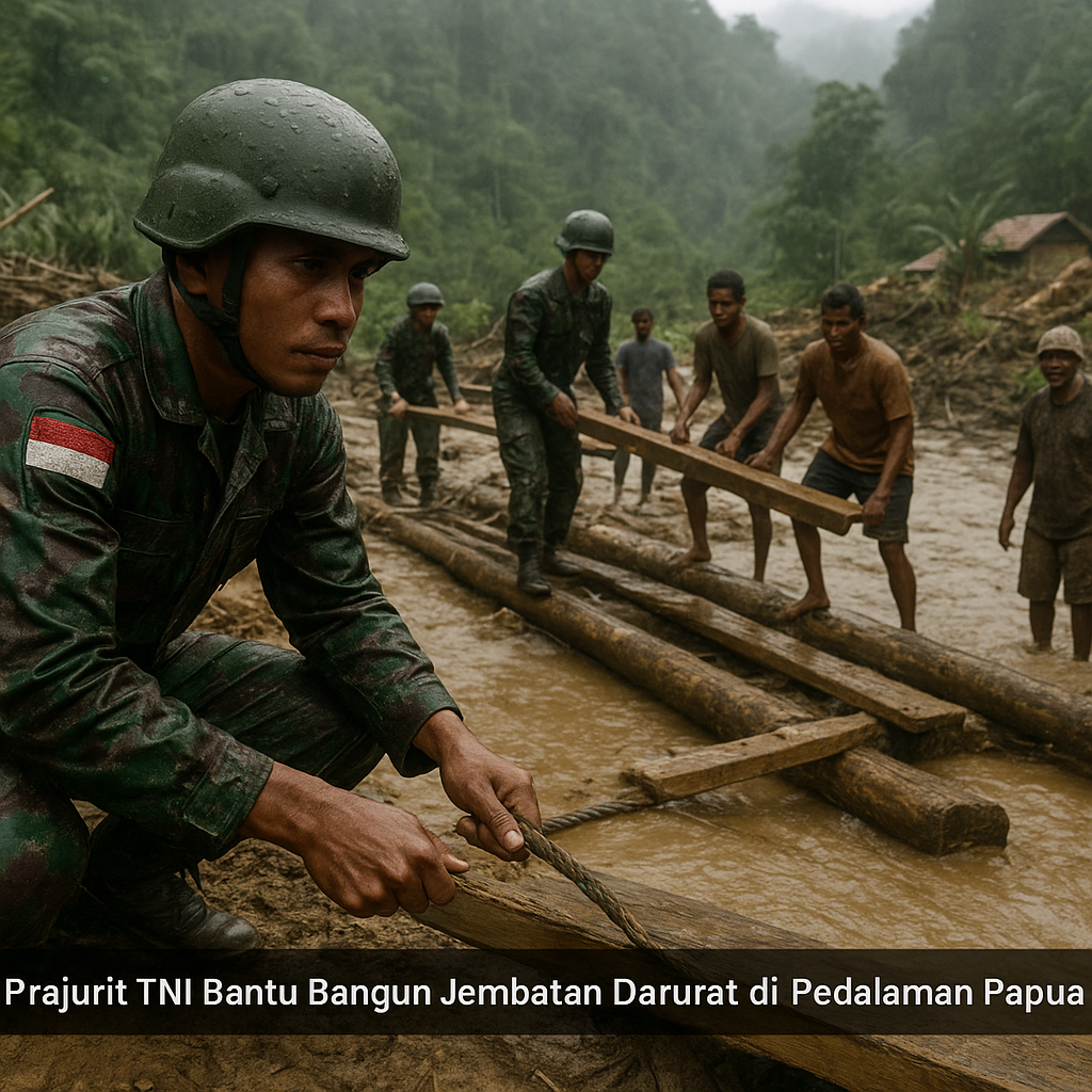 Prajurit TNI Bantu Bangun Jembatan Darurat di Pedalaman Papua, Hubungkan Desa Terisolasi Usama Banjir Bandang