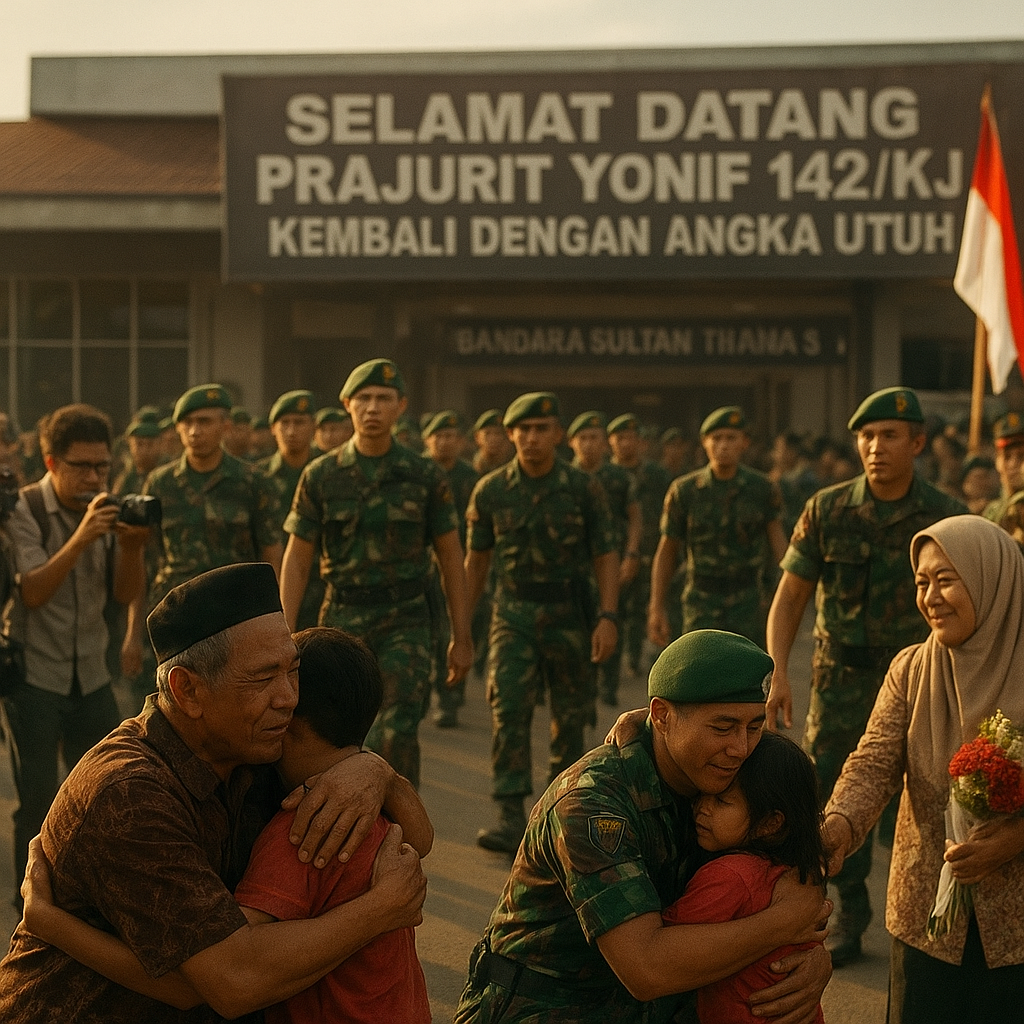 450 Prajurit Yonif 142/KJ Pulang dari Papua, Disambut Haru di Jambi