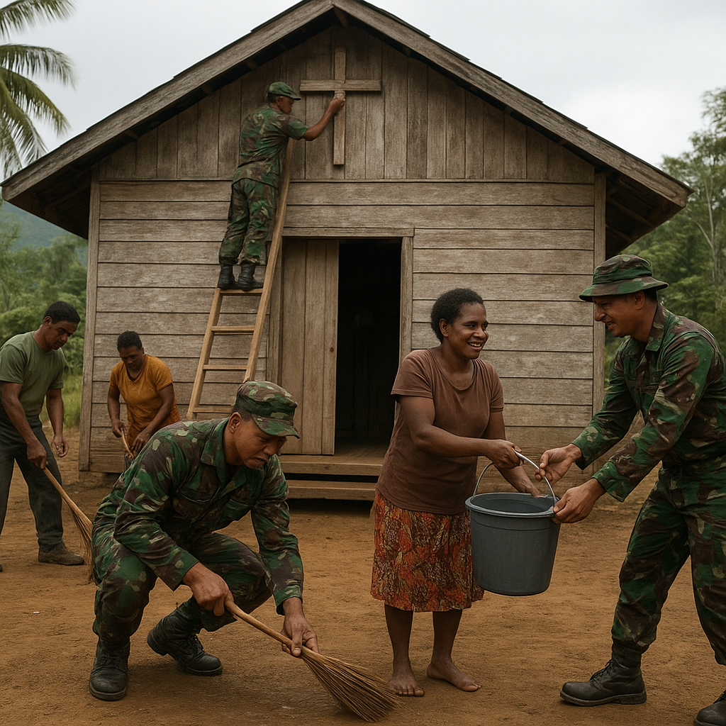 Bhakti TNI di Papua Tengah: Satgas Yonif 631/Antang Bersama Warga Bersihkan Gereja