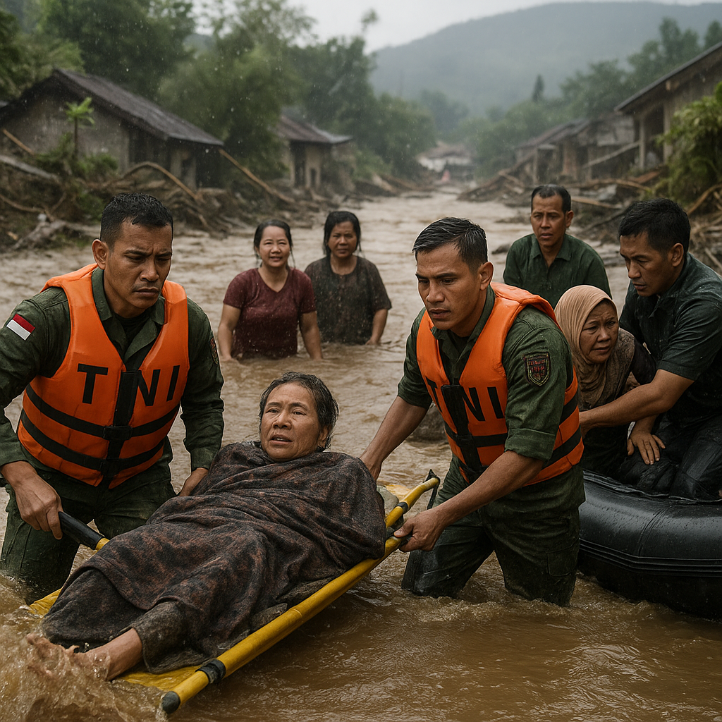 Prajurit TNI Bantu Evakuasi Korban Banjir Bandang di Garut