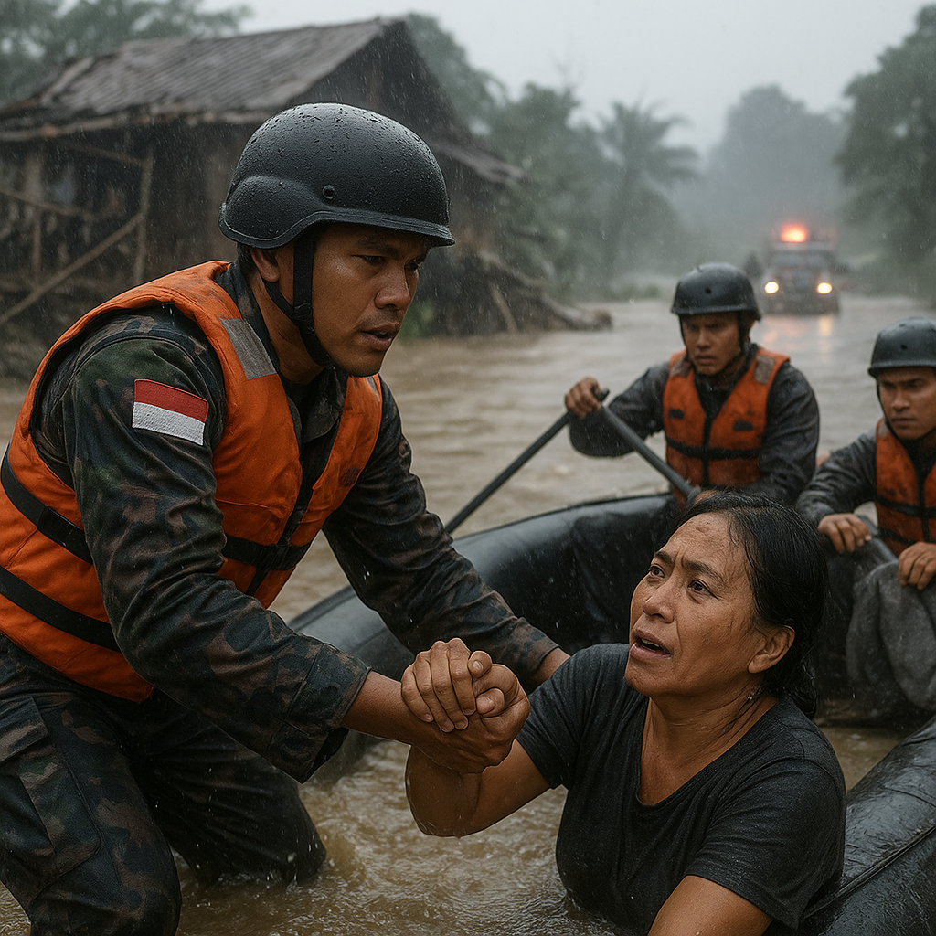 Prajurit TNI AL Selamatkan Warga Terjebak Banjir Bandang, Aksi Heroik di Tengah Bahaya