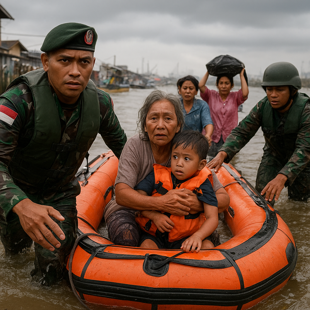 Prajurit Korps Marinir Tuntas Menyelamatkan Warga dari Banjir Rob di Muara Baru, Jakarta