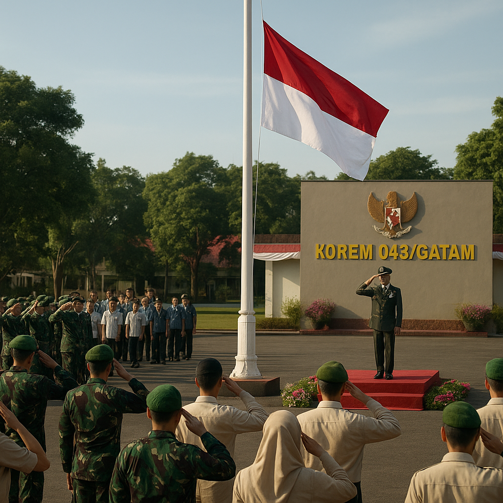 Pupuk Disiplin, Nasionalisme, dan Dedikasi, Prajurit dan PNS Korem 043/Gatam Ikuti Upacara Bulanan