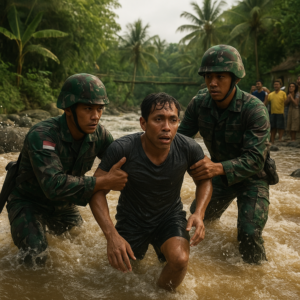 Prajurit TNI AD Tangkap Pelaku Pencurian dengan Menyeberangi Sungai Deras, Warga Kagum