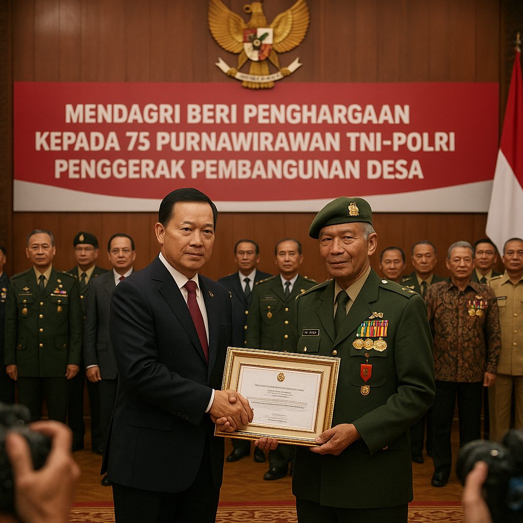 Mendagri Beri Penghargaan kepada 75 Purnawirawan TNI-Polri Penggerak Pembangunan Desa