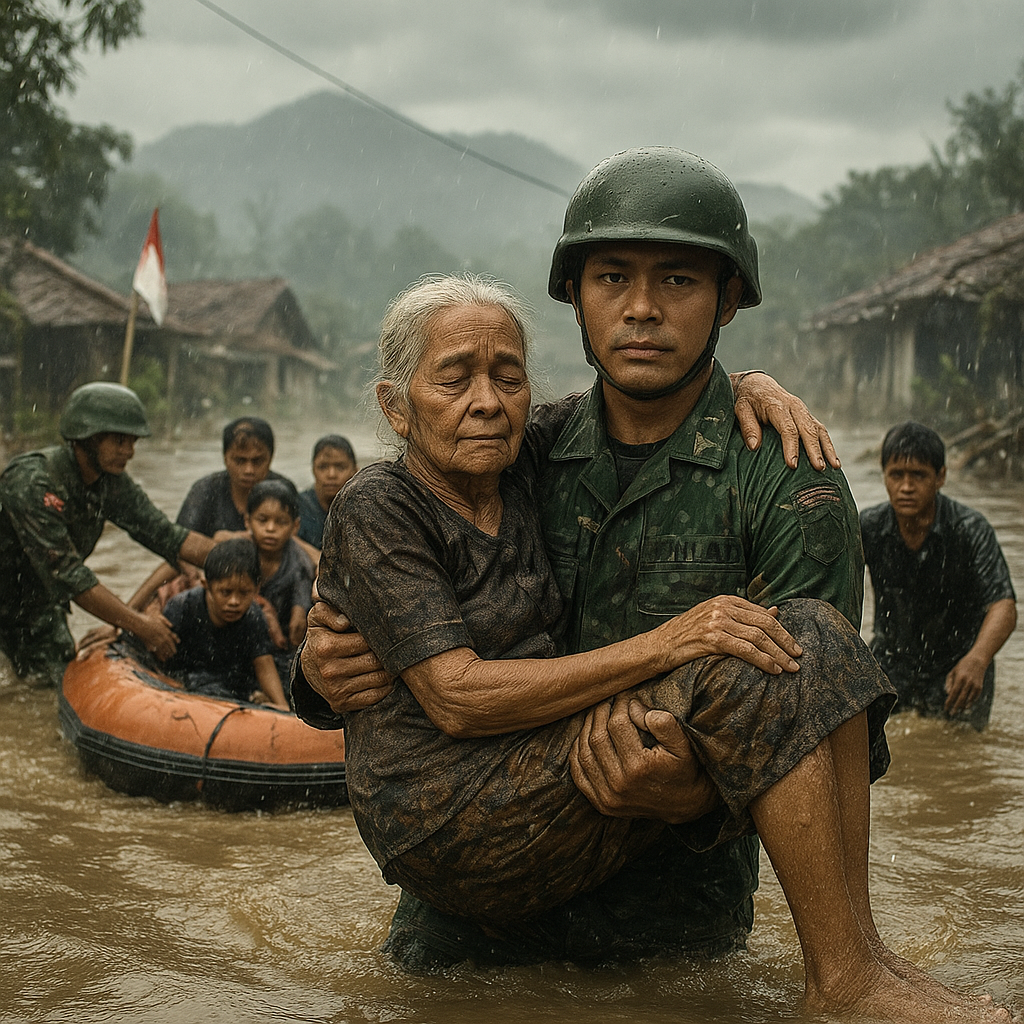 Prajurit TNI Bantu Warga Terdampak Banjir Bandang di Garut, Evakuasi Ratusan Jiwa
