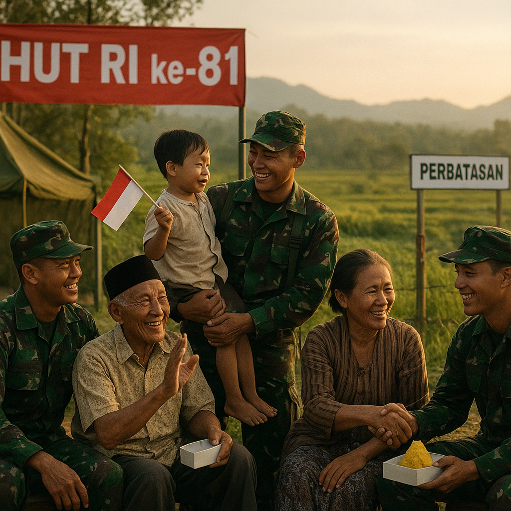 Momen Haru Prajurit TNI di Perbatasan Rayakan HUT ke-81 dengan Warga