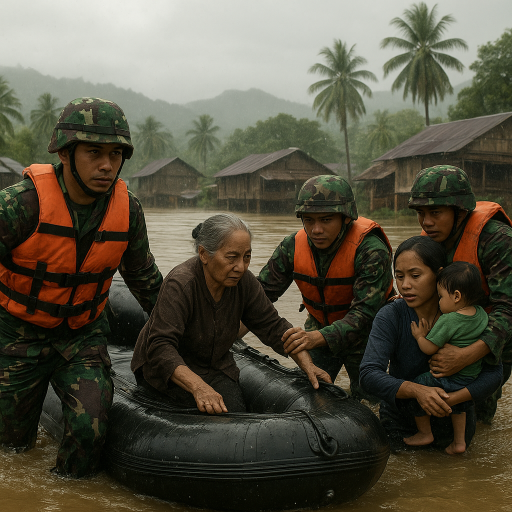 Prajurit TNI AD Berhasil Evakuasi Penduduk Terisolasi Banjir di Sulawesi, Pengorbanan Tiada Henti