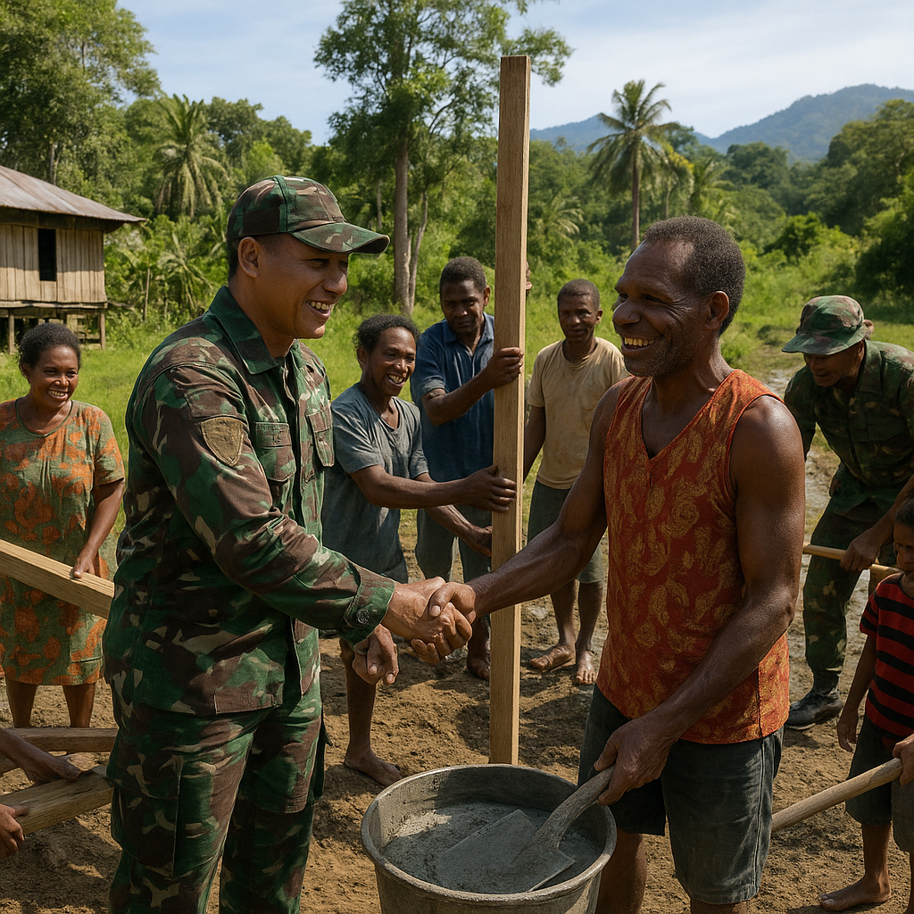 Satgas Pamtas Yonif 511/DY Perkuat Kemanunggalan TNI-Rakyat Melalui Karya Bakti di Mamberamo Raya