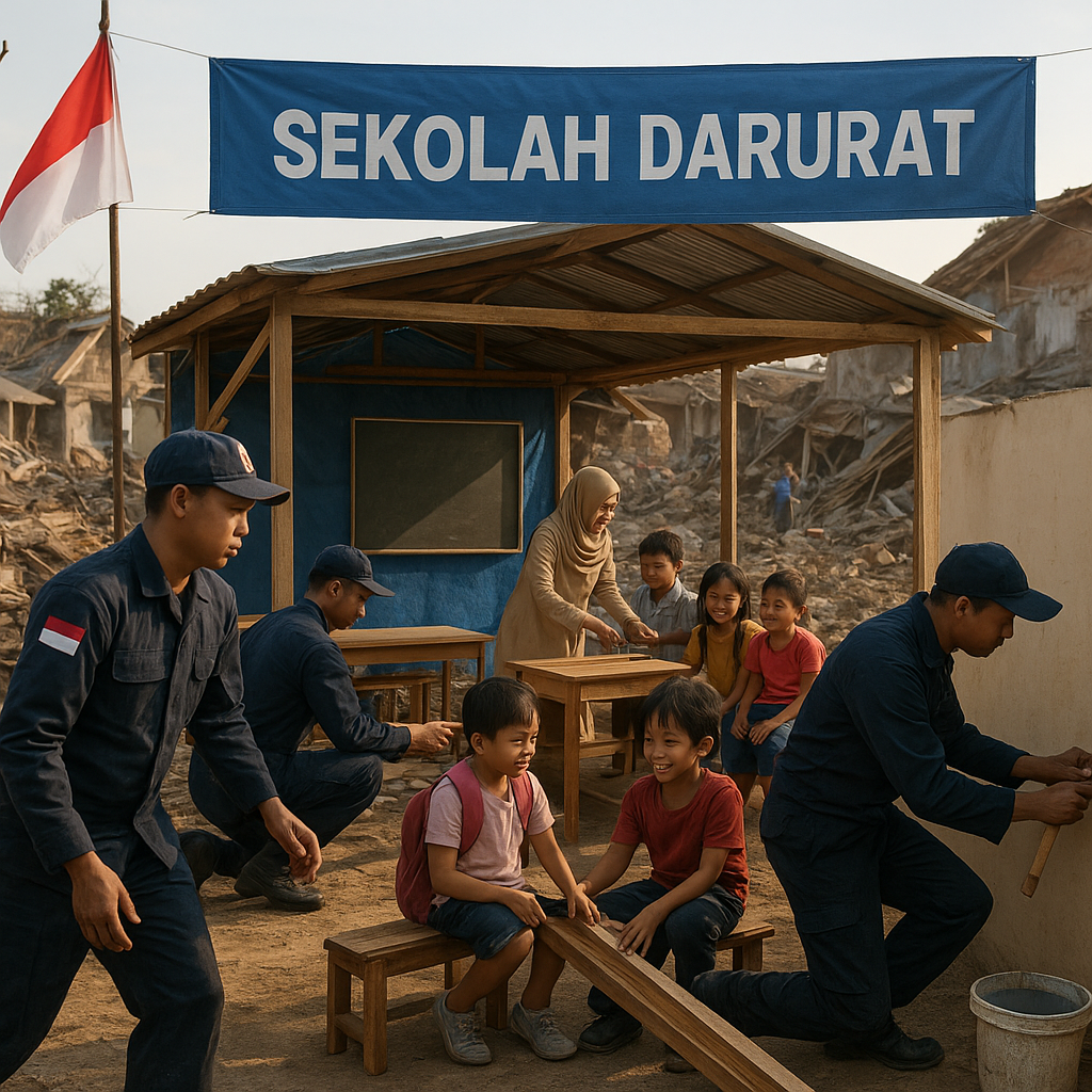 Prajurit TNI AL Bantu Bangun Sekolah Darurat di Daerah Terdampak Bencana, Wujud Bakti Nyata pada Pendidikan