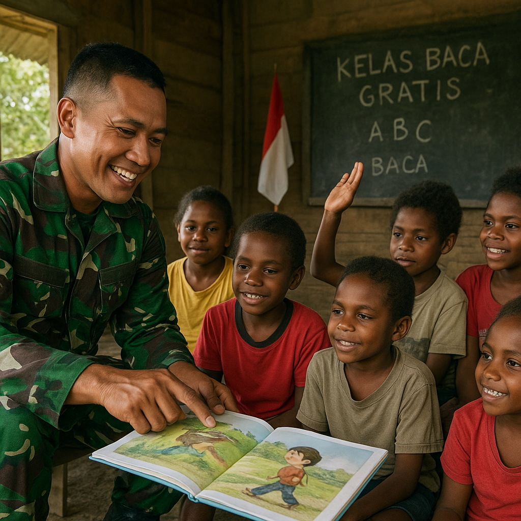 Prajurit TNI AD Bertugas di Perbatasan Papua Membuka Kelas Baca Gratis, Cerahkan Anak Bangsa