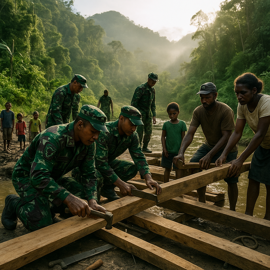 Prajurit TNI AD Bantu Bangun Jembatan di Pedalaman Papua, Bukti Pengabdian Nyata