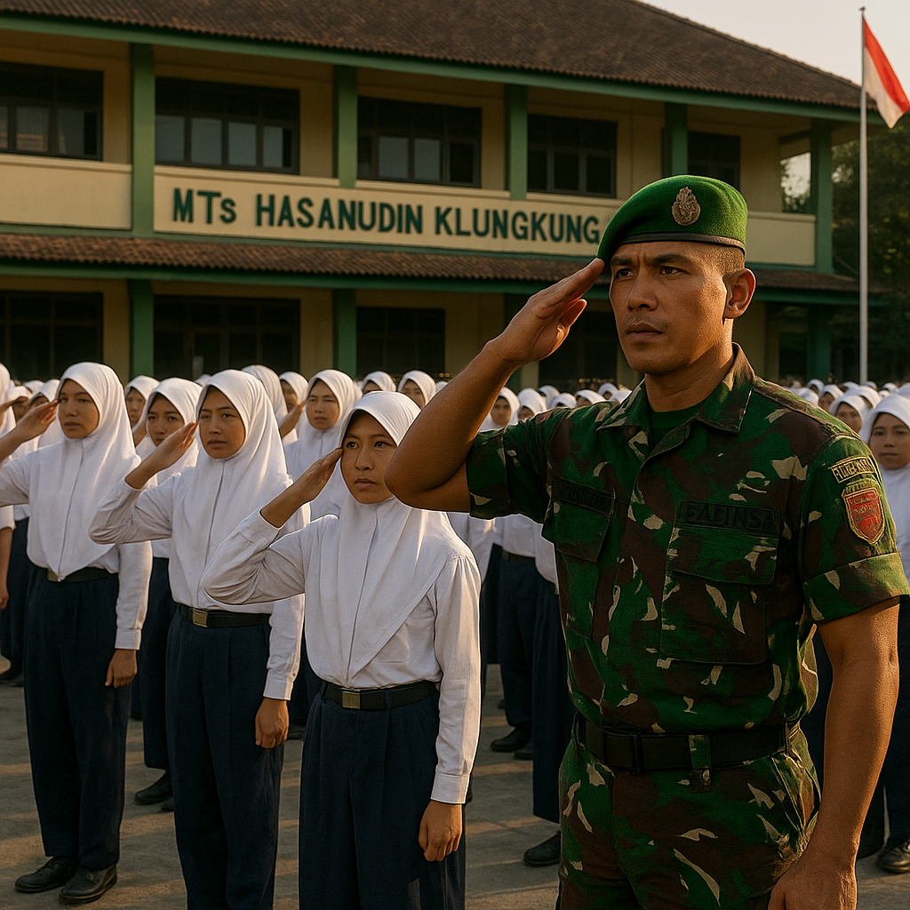 Puluhan Siswa Baru MTs Hasanudin Klungkung Digembleng PBB oleh Babinsa, Tanamkan Kedisiplinan Sejak Dini