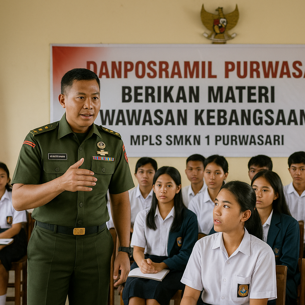 Danposramil Purwasari Berikan Materi Wawasan Kebangsaan kepada Peserta MPLS SMKN 1 Purwasari