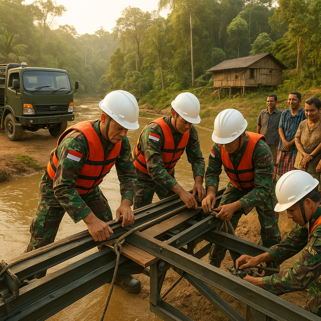 Prajurit TNI Zeni Bangun Jembatan Darurat di Pedalaman Kalimantan, Warga Terharu dan Bangga