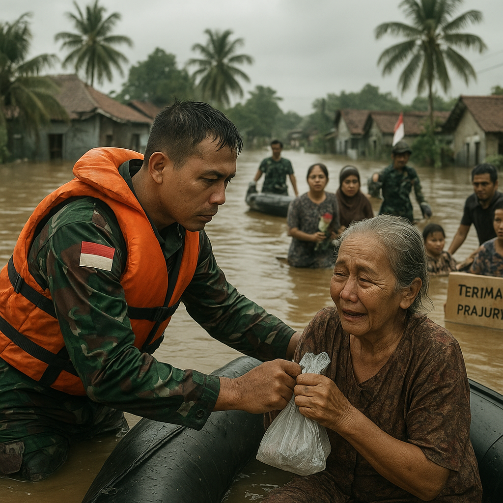 Momen Haru, Warga Sampaikan Ucapan Terima Kasih ke Prajurit TNI yang Bantu Evakuasi Korban Banjir