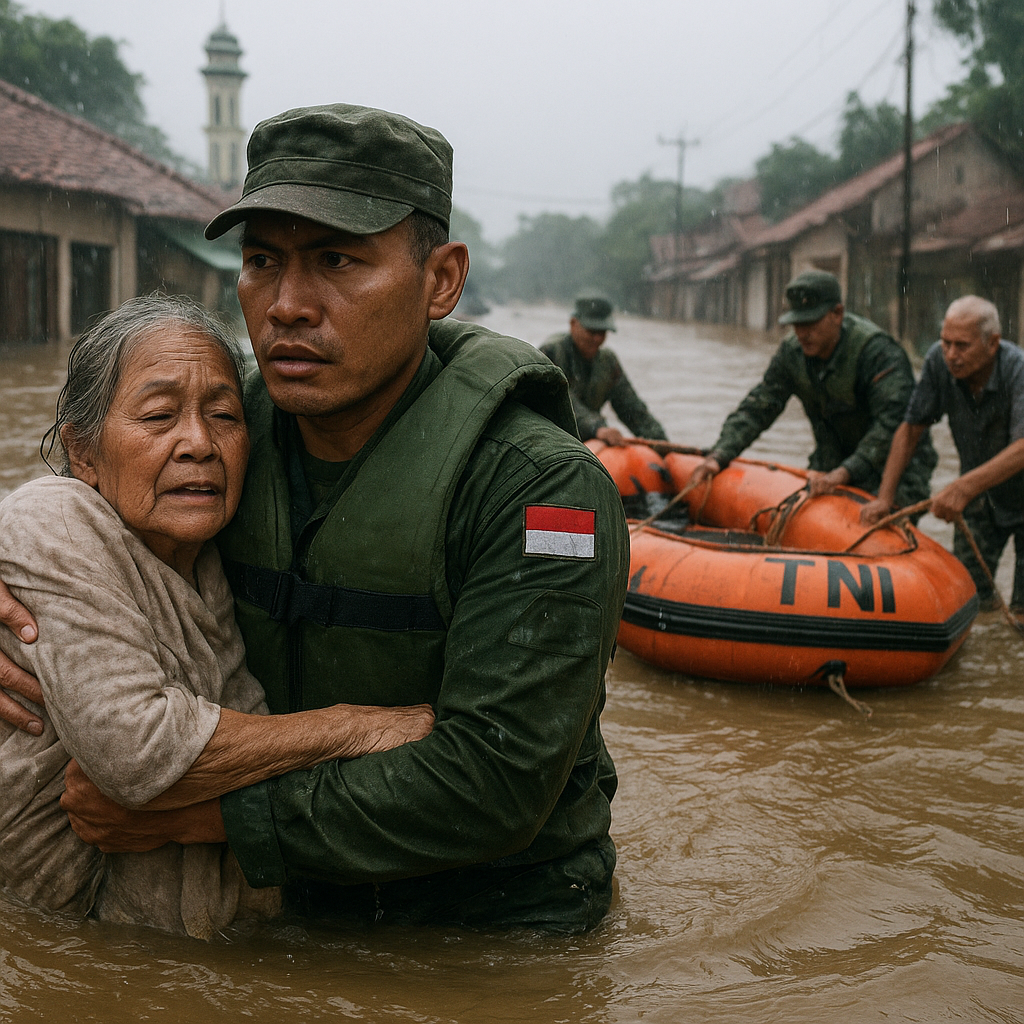 Prajurit TNI Berjuang 3 Jam Menyelamatkan Warga dari Banjir Besar di Solo