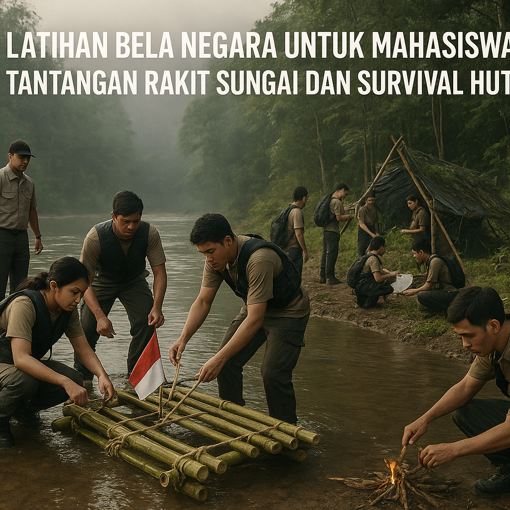 Latihan Bela Negara untuk Mahasiswa: Tantangan Rakit Sungai dan Survival Hutan