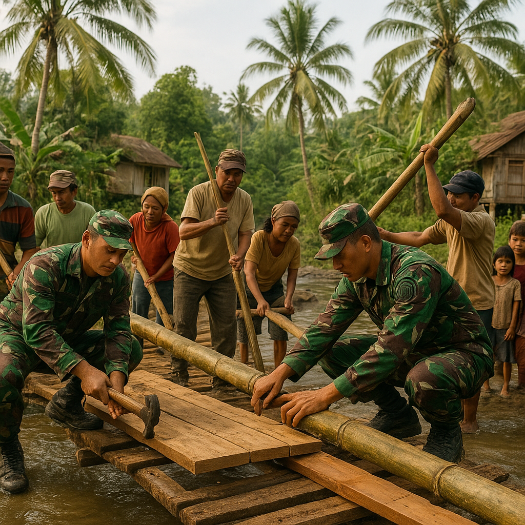 Prajurit TNI AD Bangun Jembatan Darurat di Pedalaman Aceh, Hubungkan Desa Terisolasi