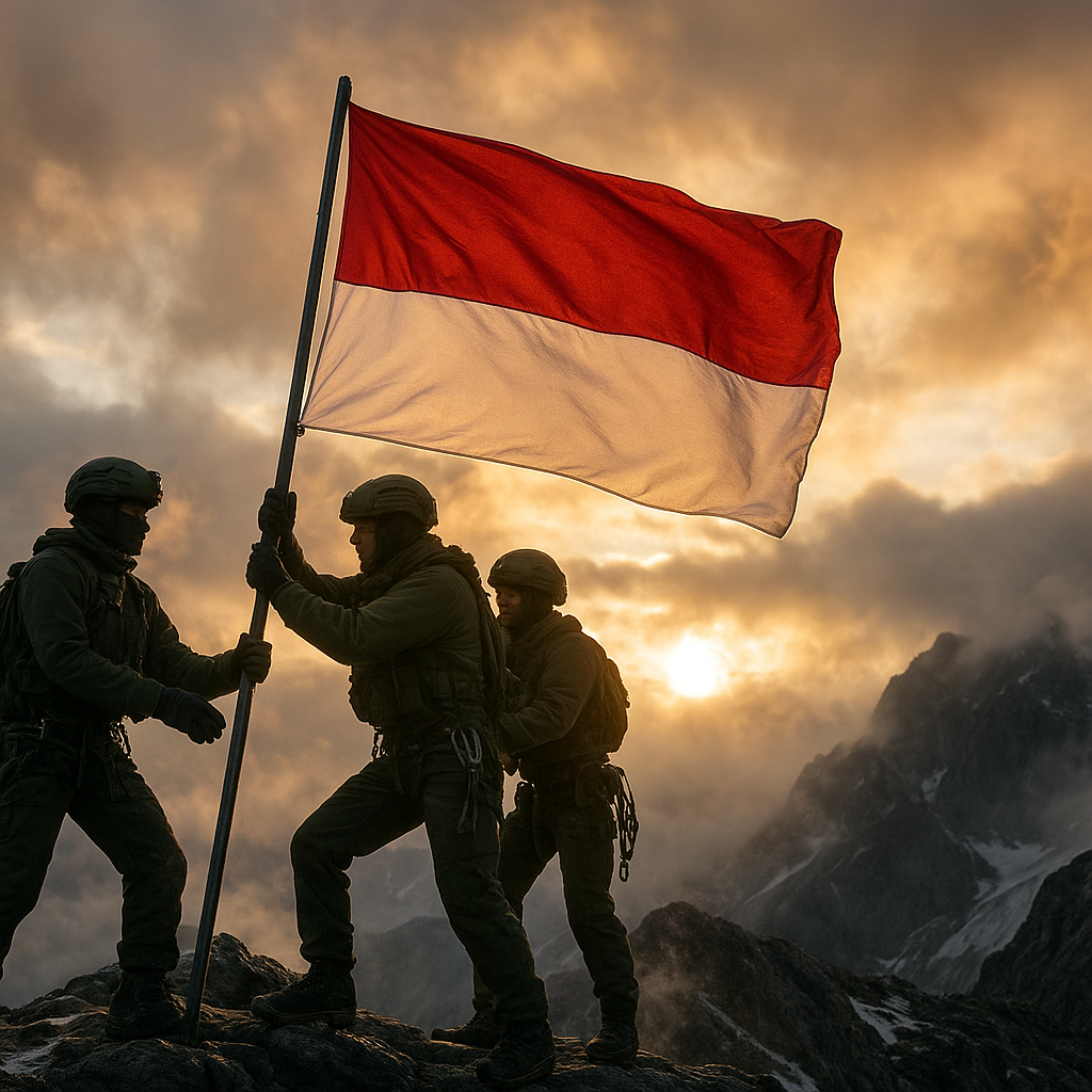 Upacara Pengibaran Bendera Pusaka oleh Pasukan Khusus TNI di Puncak Cartenz, Teguhkan Komitmen Jaga Kedaulatan NKRI
