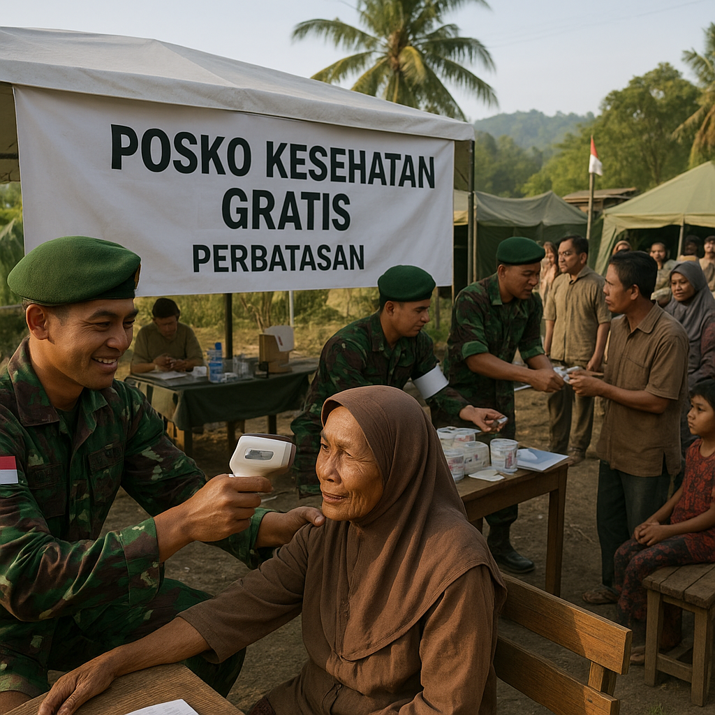 Prajurit TNI Dirikan Posko Kesehatan Gratis di Perbatasan, Layani Ratusan Warga