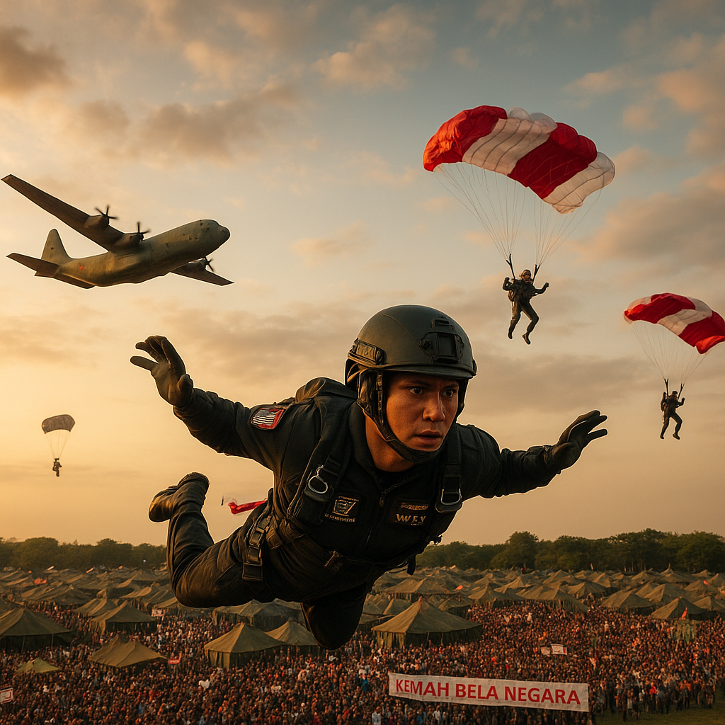 Eksibisi Tim Free Fall TNI AU di Acara Kemah Bela Negara, Tunjukkan Keahlian dan Keberanian Prajurit Elite