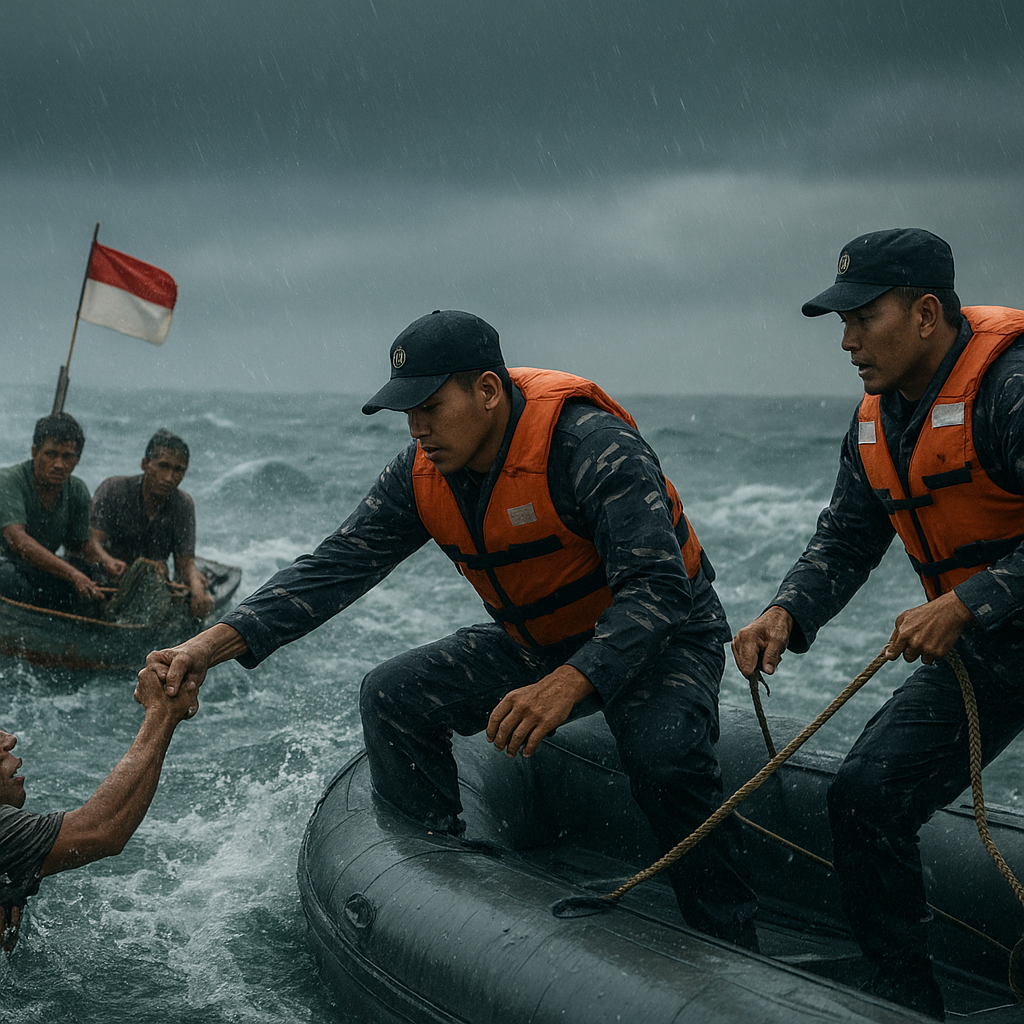 Prajurit TNI AL Selamatkan Nelayan Terombang-ambing di Laut Lepas Selat Sunda