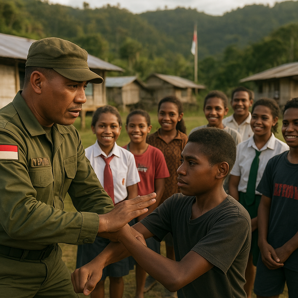 Prajurit Sandi Yonif Raider 300 Ajarkan Ilmu Beladiri dan Nilai-Nilai Bela Negara kepada Generasi Muda Papua