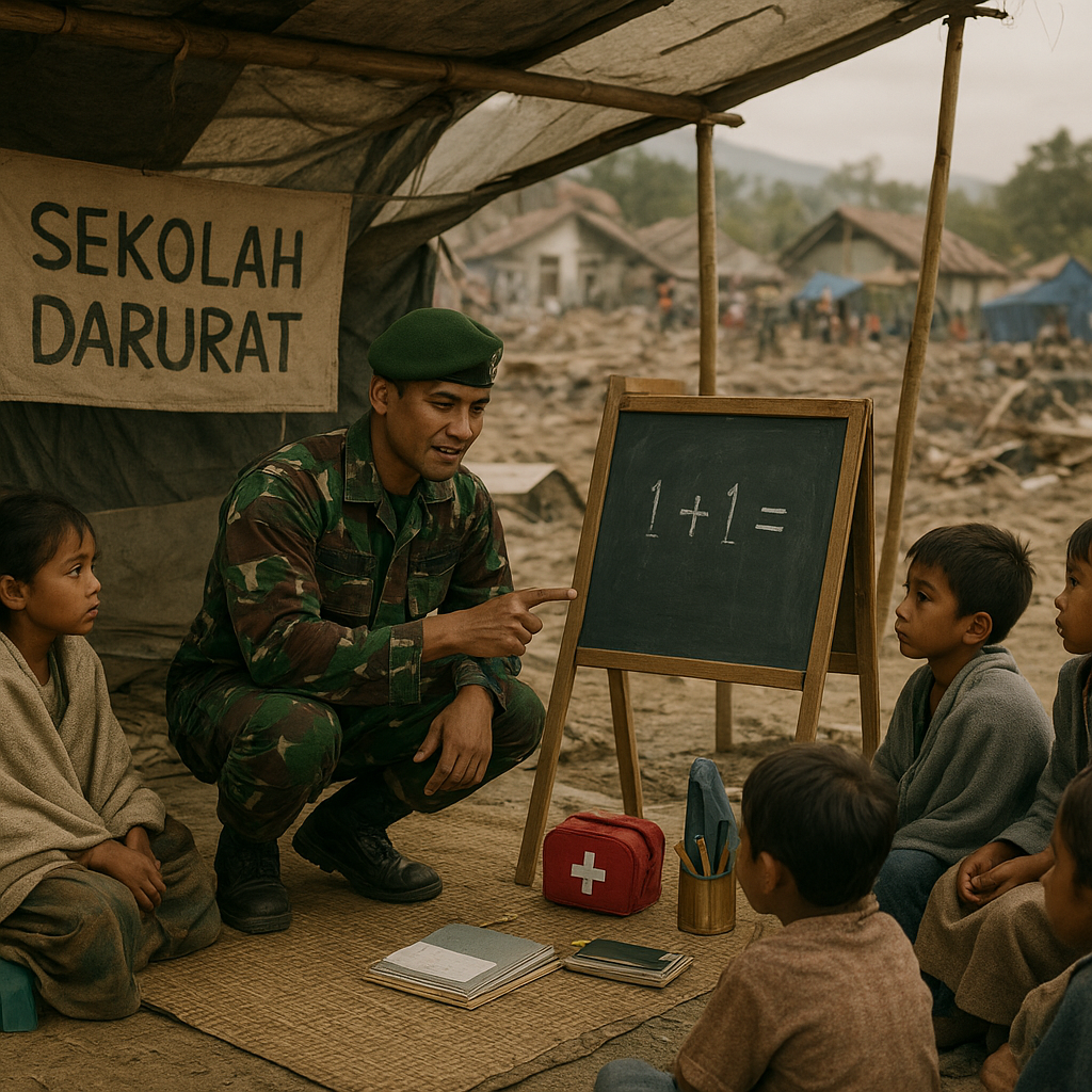 Kisah Prajurit TNI Dirikan Sekolah Darurat bagi Anak-Anak Pengungsi di Lokasi Bencana
