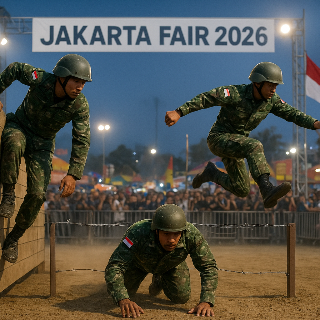 Prajurit TNI Pamerkan Kemampuan Atraksi Halang Rintang di Jakarta Fair