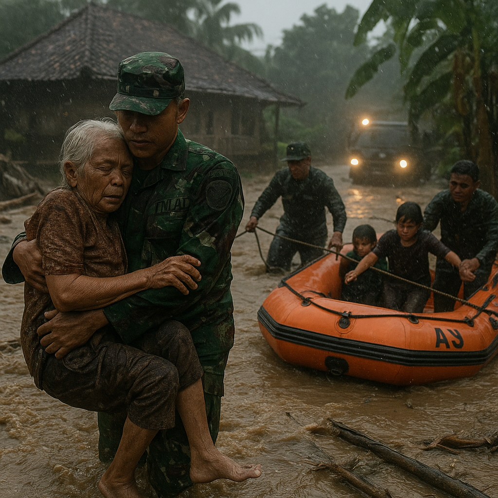 Prajurit TNI AD Selamatkan Ratusan Warga Terjebak Banjir di Jombang