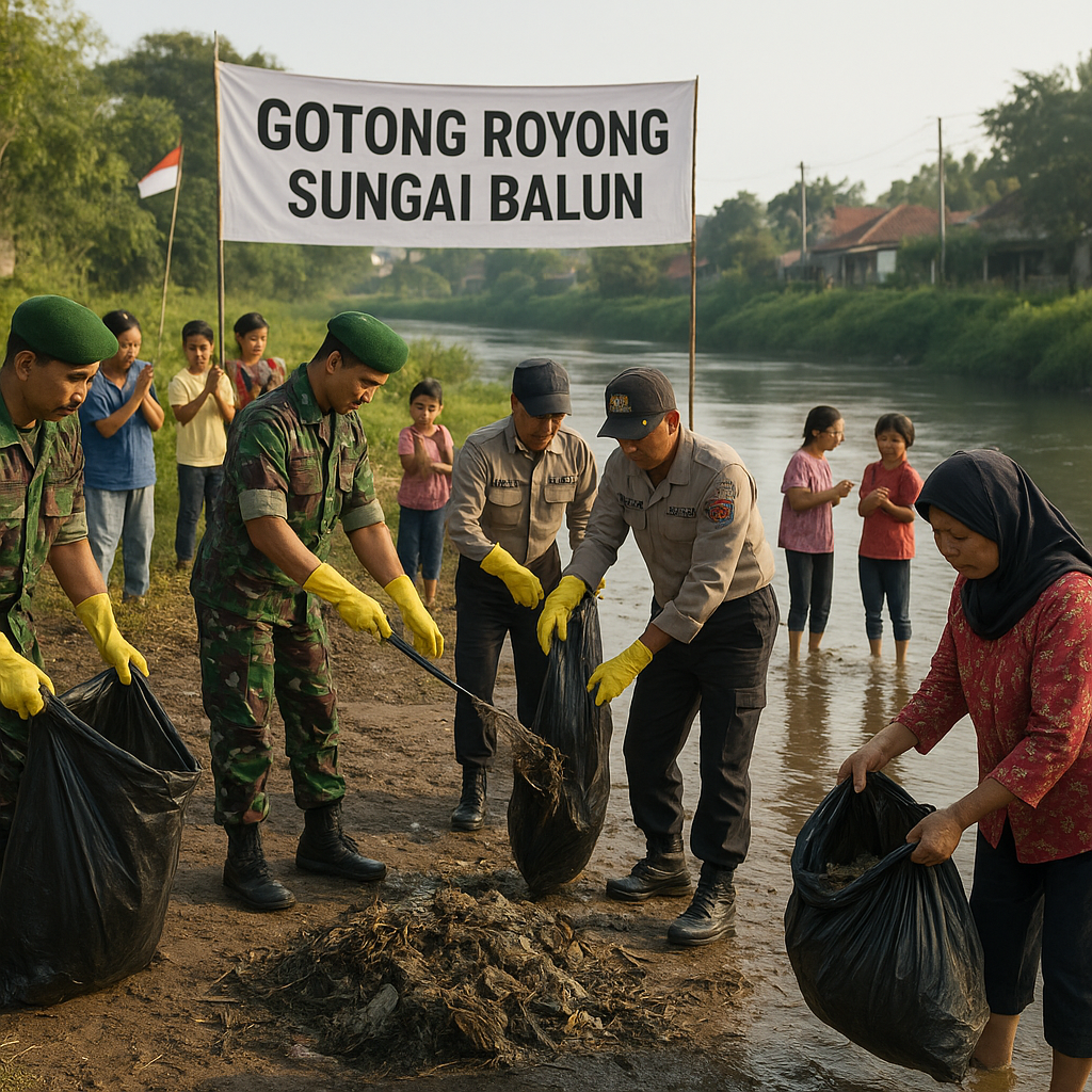 Gotong Royong TNI-Polri dan Warga Bersihkan Sungai Balun, Sinergi Ciptakan Ketahanan Lingkungan