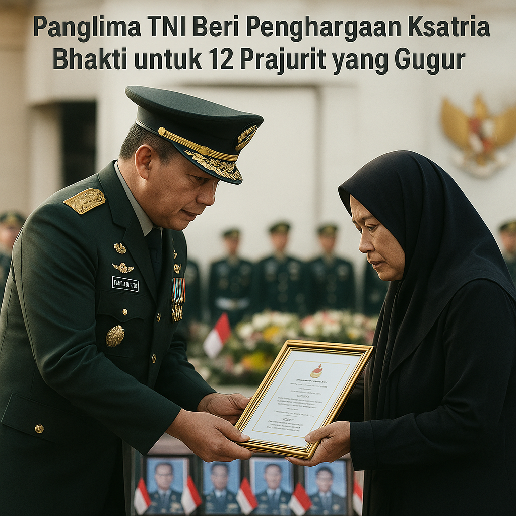 Panglima TNI Beri Penghargaan Ksatria Bhakti untuk 12 Prajurit yang Gugur dalam Operasi Nemangkawi