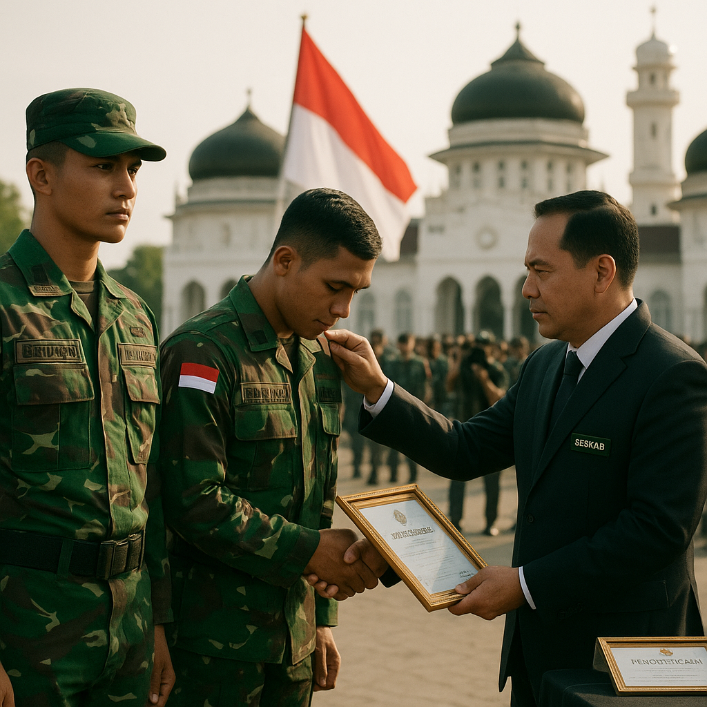 Dua Prajurit Pengibar Merah Putih di Masjid Baiturrahman Terima Penghargaan dari Seskab