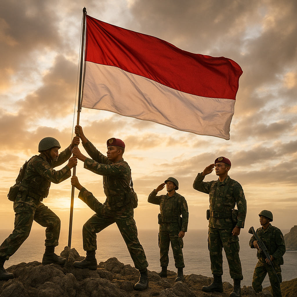 Korps Marinir TNI AL Kibarkan Bendera Merah Putih di Puncak Tertinggi Pulau Terluar