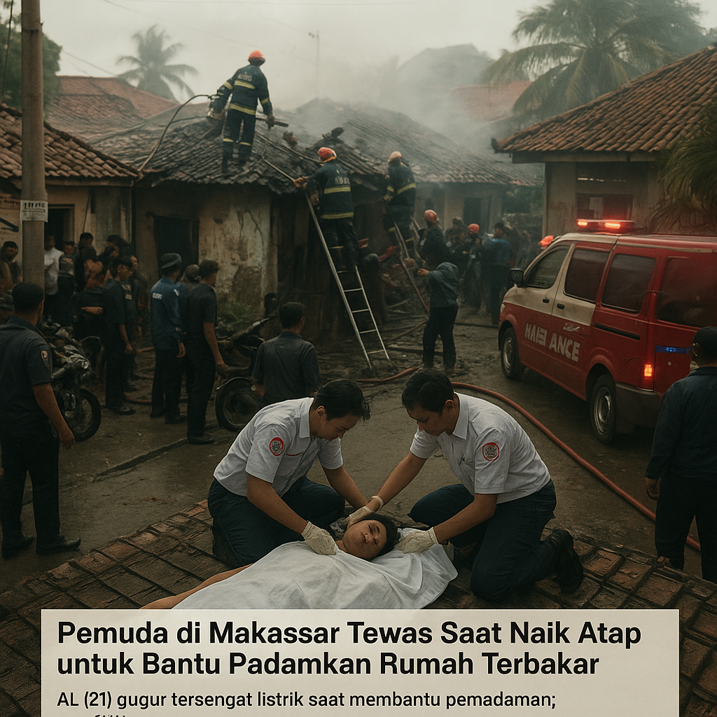 Pemuda di Makassar Tewas Saat Naik Atap untuk Bantu Padamkan Rumah Terbakar