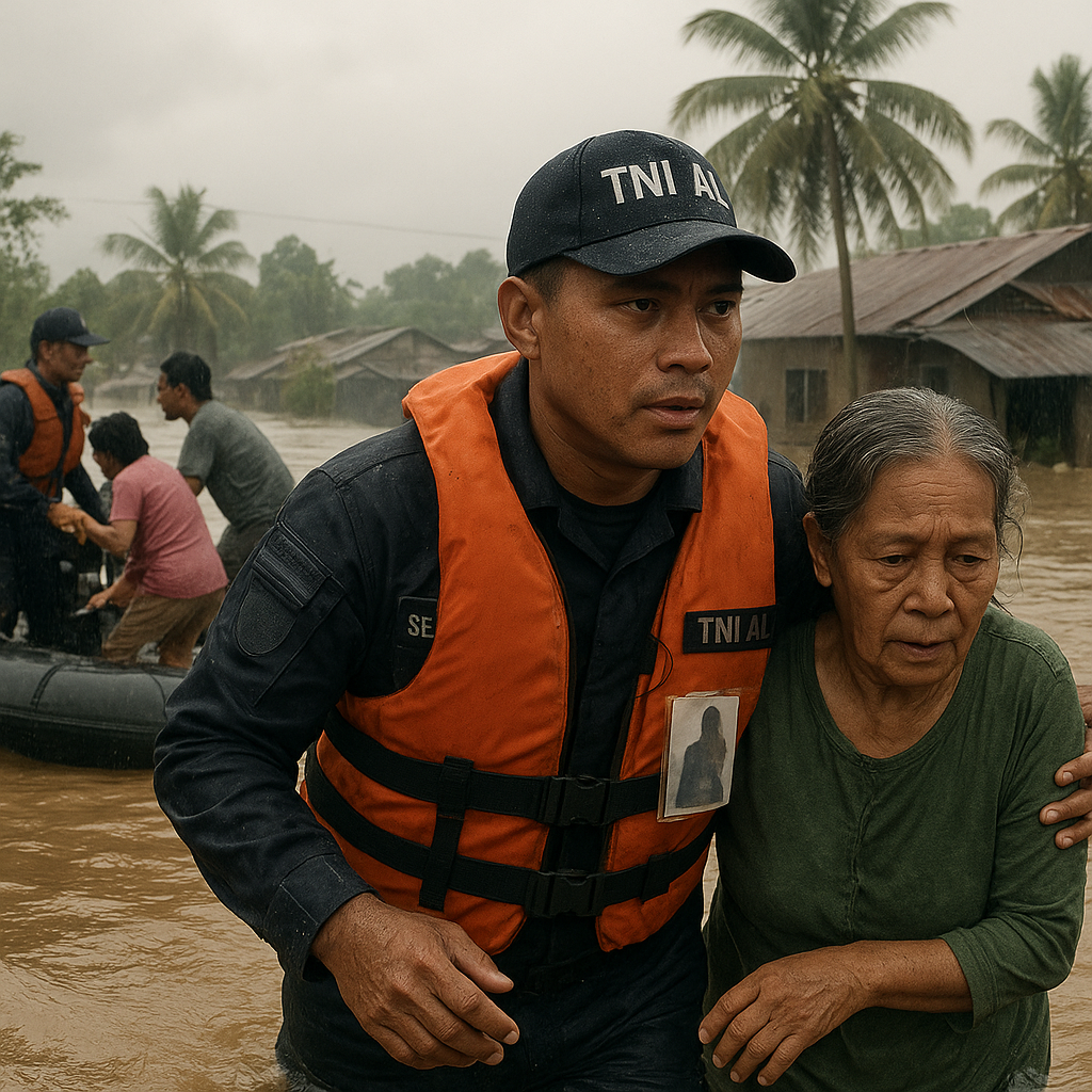 Prajurit TNI AL Evakuasi Korban Banjir di Sulsel, Rela Tinggalkan Keluarga