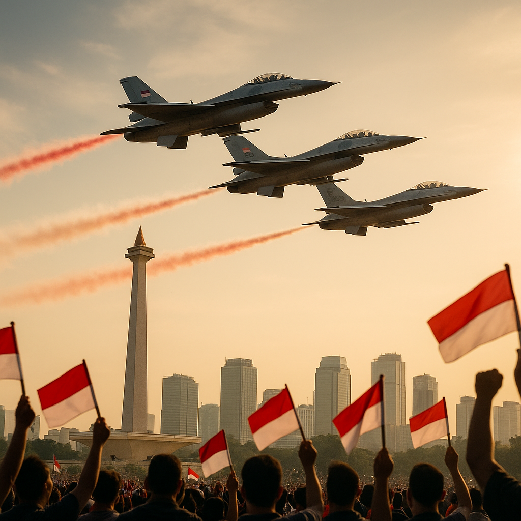 Pesawat Tempur F-16 TNI AU Melintas Heroik di Langit Jakarta untuk HUT ke-81 RI