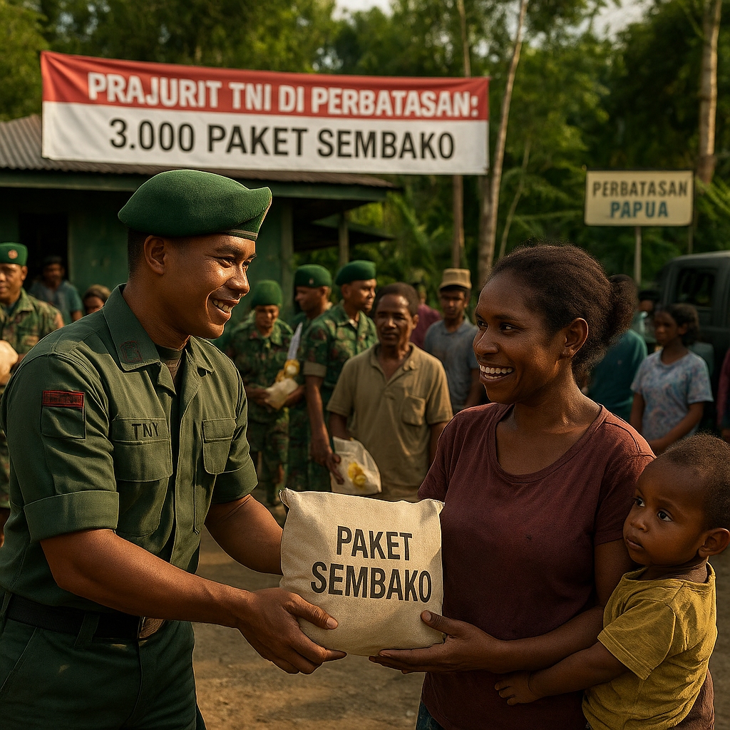 Prajurit TNI di Perbatasan Bagikan 3.000 Paket Sembako dan Semangat Kebangsaan