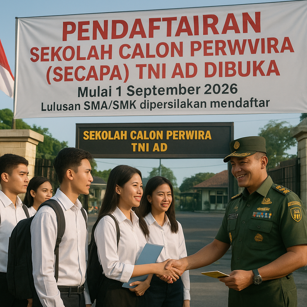Pendaftaran Sekolah Calon Perwira (Secapa) TNI AD Dibuka untuk Lulusan SMA/SMK, Berikut Syaratnya