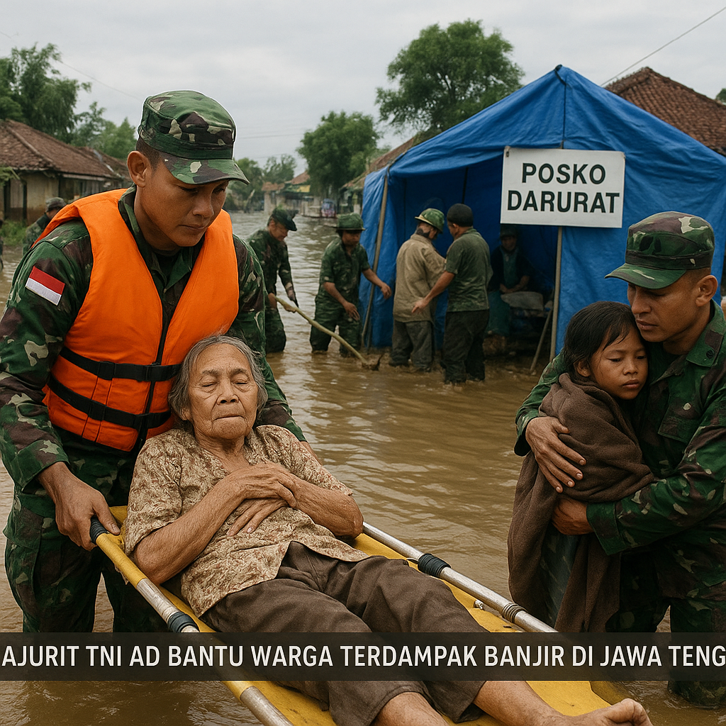 Prajurit TNI AD Bantu Warga Terdampak Banjir di Jawa Tengah, Evakuasi dengan Naluri Kemanusiaan