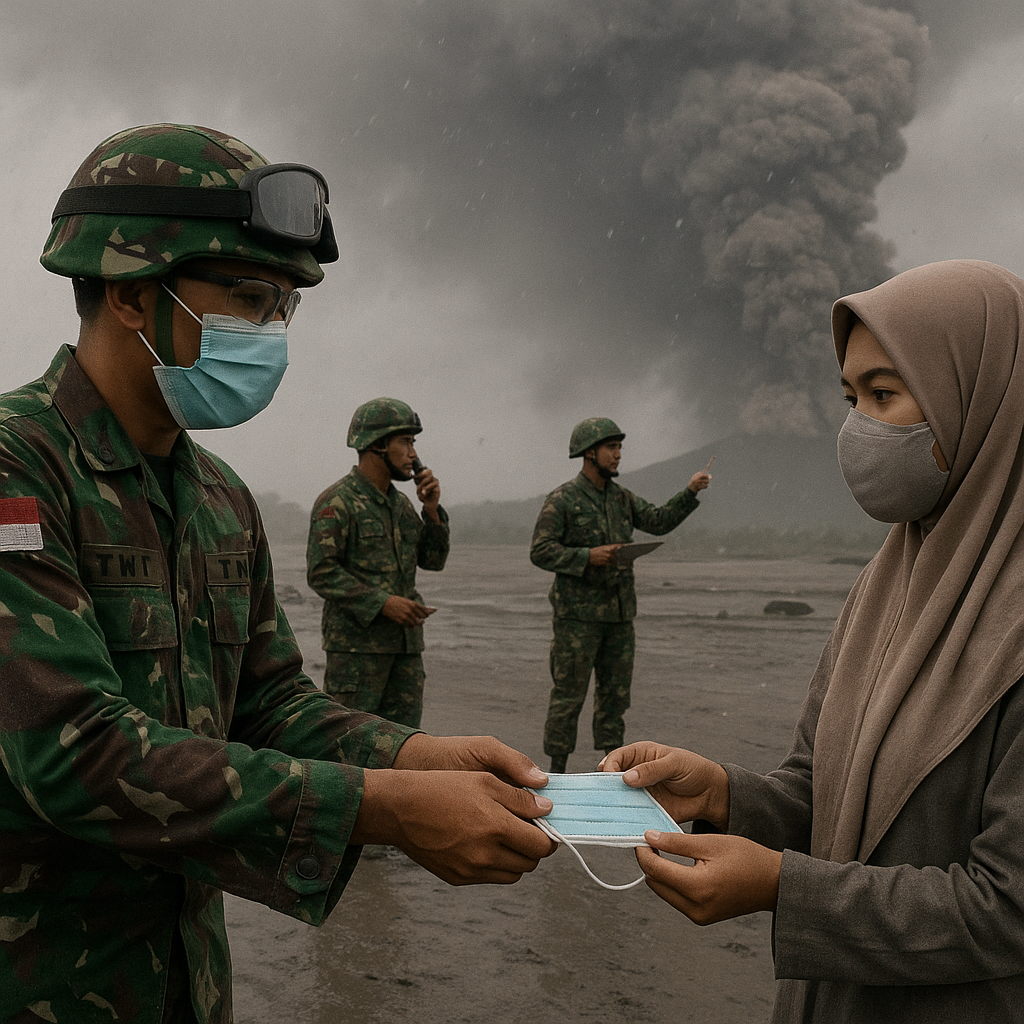 Prajurit Tangguh Hadapi Hujan Abu Vulkanik, Siap Membela Warga dari Ancaman Alam
