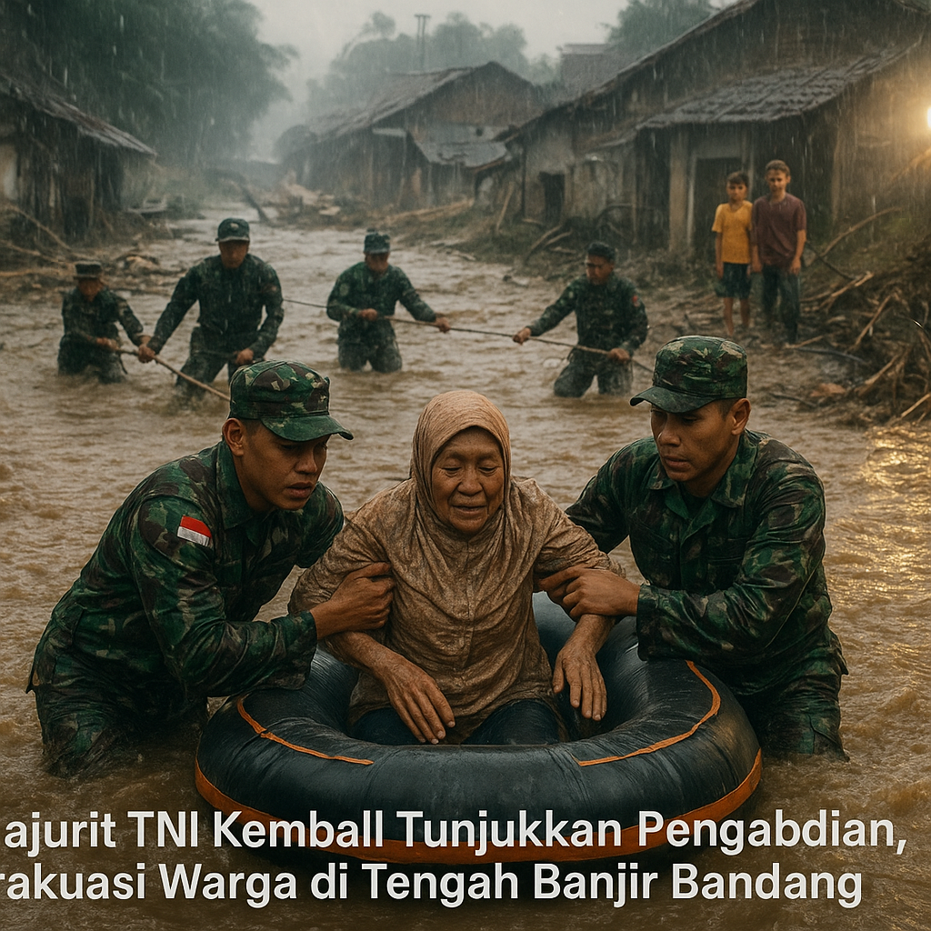 Prajurit TNI Kembali Tunjukkan Pengabdian, Evakuasi Warga di Tengah Banjir Bandang
