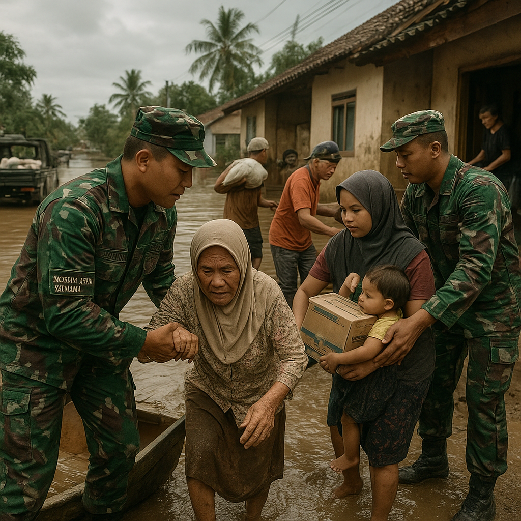 Prajurit TNI Bantu Warga Terdampak Banjir dengan Semangat Kemanunggalan TNI-Rakyat