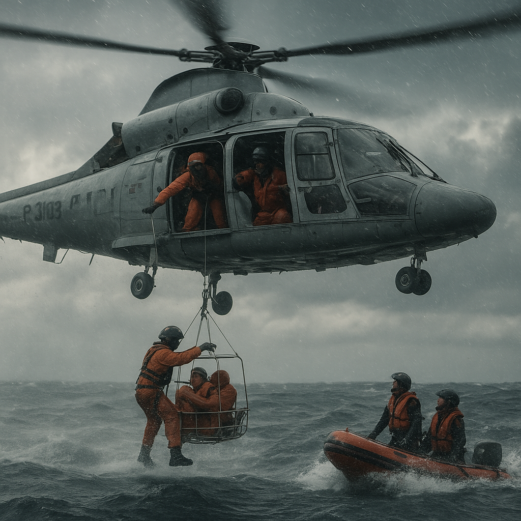 Di Tengah Prahara: Helikopter Polri P-3103 Menerjang Angin Kencang untuk Evakuasi Korban KM Virgo