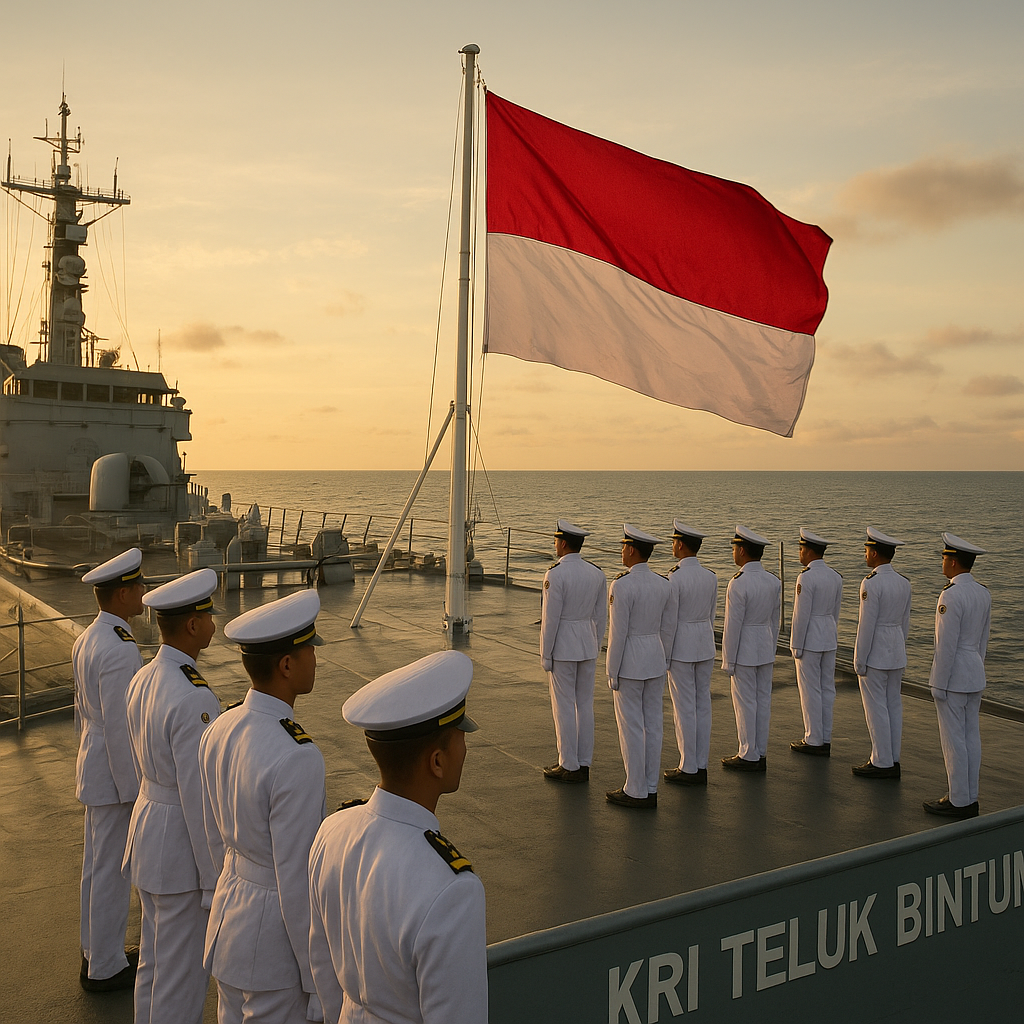 Api Semangat Kemerdekaan di Kapal Perang: KRI Teluk Bintuni Gelar Upacara HUT RI di Laut China Selatan