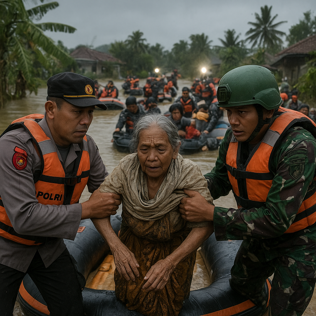 Polisi dan TNI Bersatu dalam Operasi Kemanusiaan Bantu Korban Banjir di Jawa Tengah