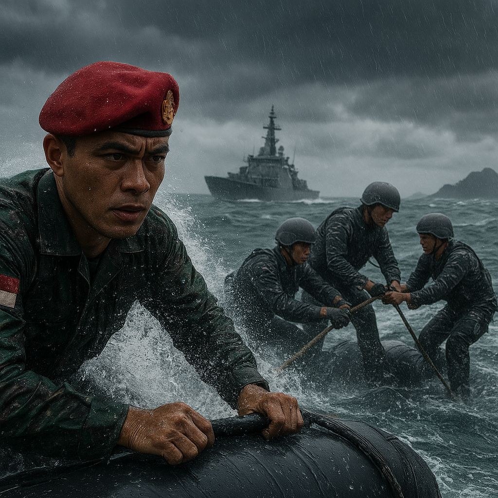 Prajurit Kopassus Latihan Gabungan dengan Marinir di Laut Natuna