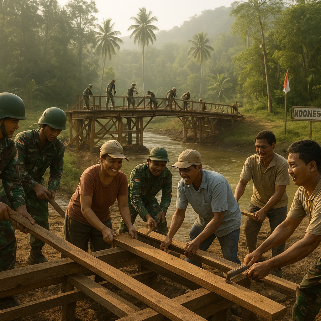Yonif 512/Rider Lanjutkan Pembangunan Jembatan di Perbatasan Malaysia: Bukti Kemanunggalan TNI-Rakyat
